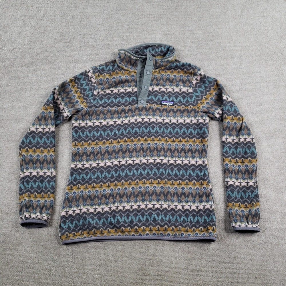 Patagonia Micro-D Snap-T Jacket Womens Medium Gray Geometric Fleece Pullover